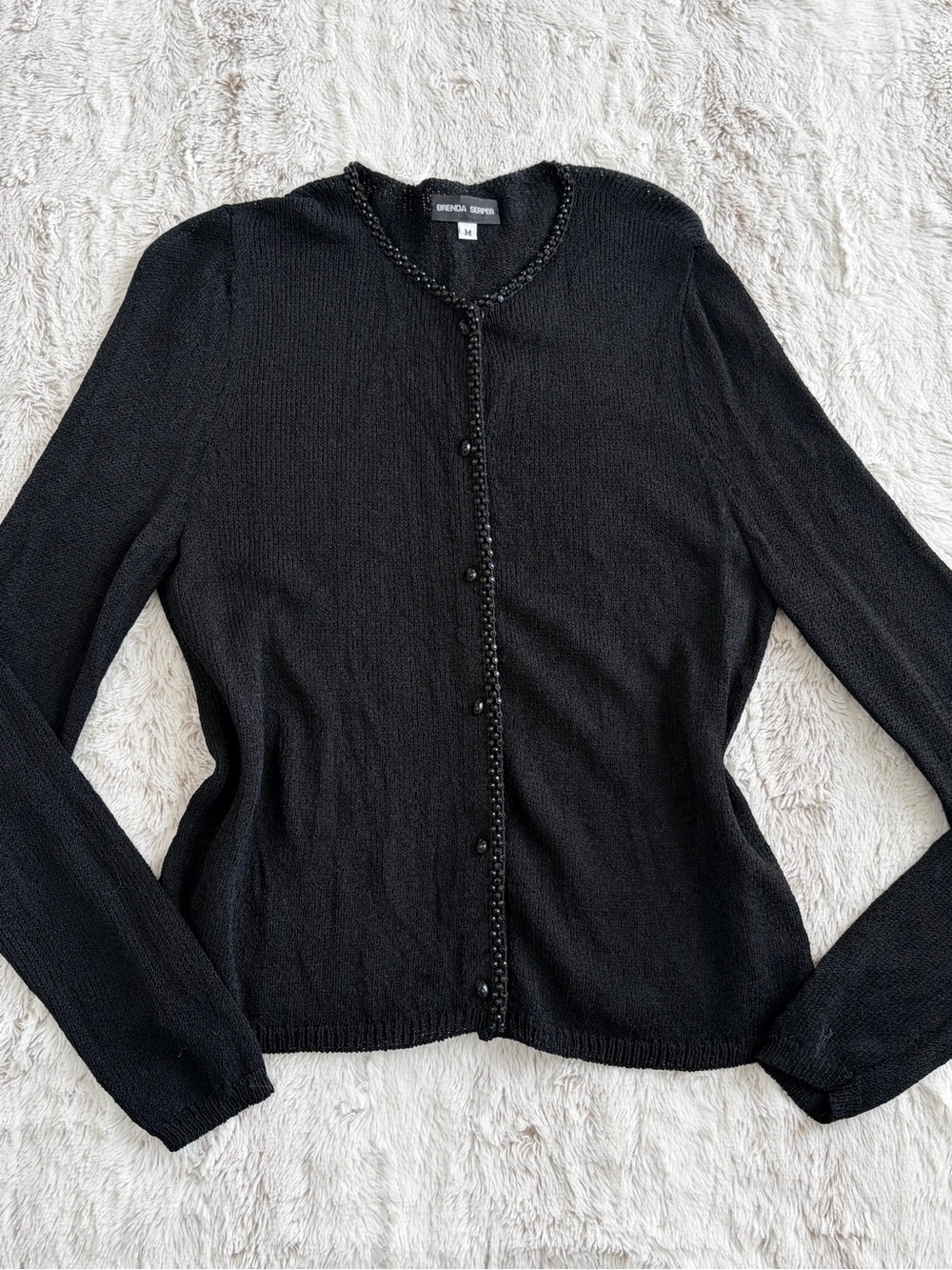 🖤 Vintage Y2K 90s Brenda Serper Black Sparkly Beaded Cardigan Whimsy Goth Office - Picture 2 of 11